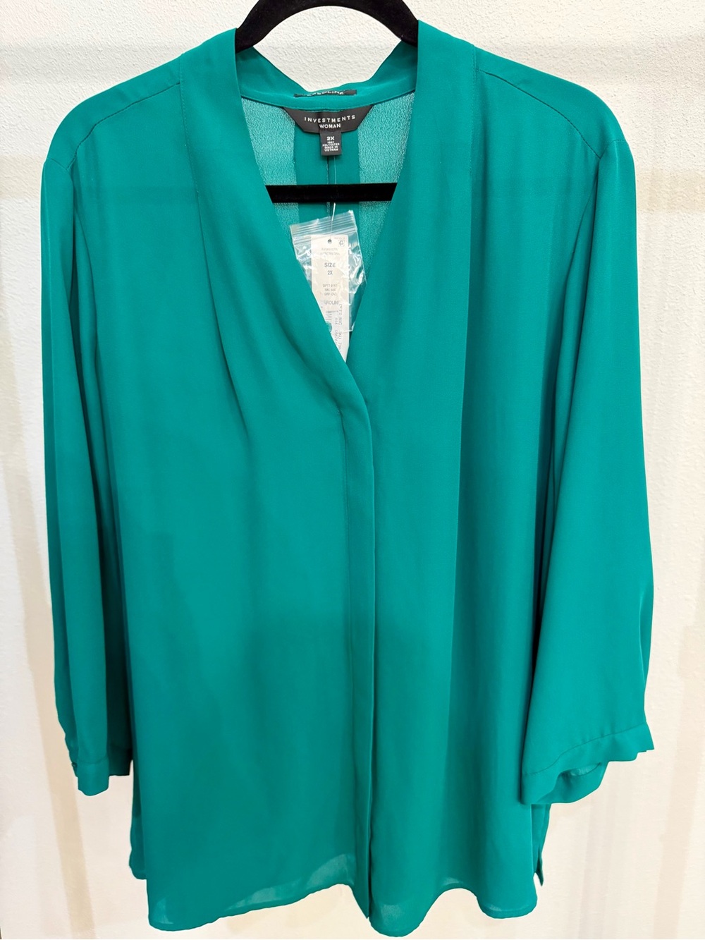 Investments Woman 2X Teal Long Sleeve Draped Blouse NWT Dillard’s